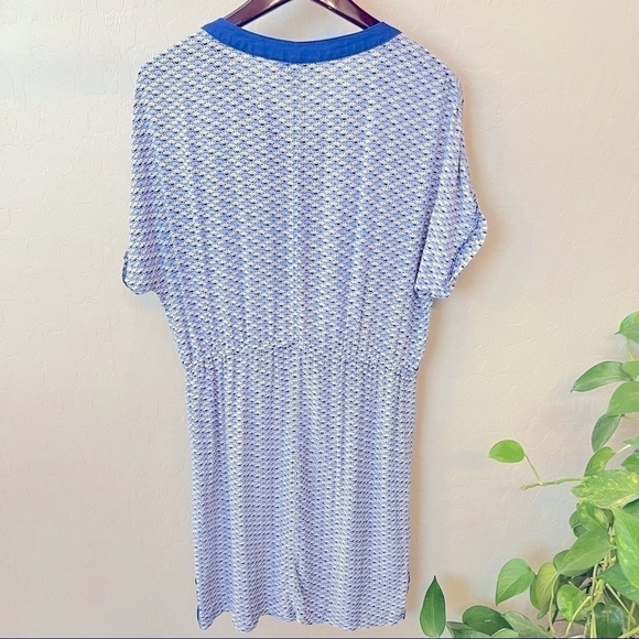 Tommy Bahama Fan Festival split neck dress shell print blue lightweight sz M - Picture 4 of 11
